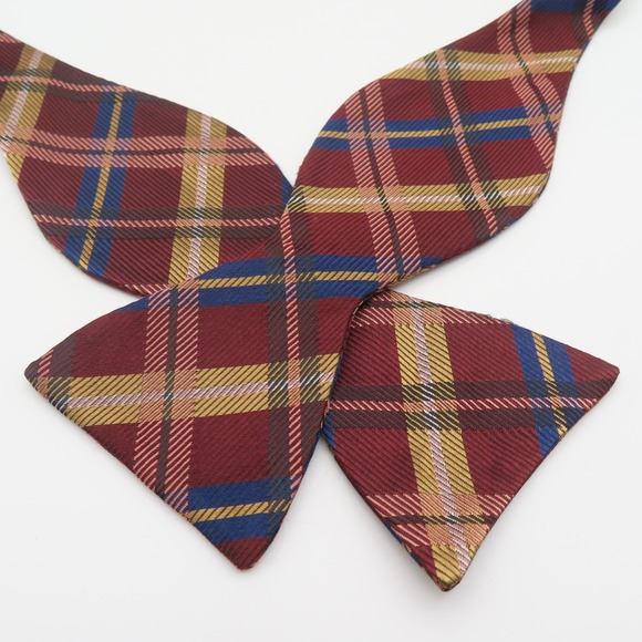 Rooster Other - Rooster Bow Tie Red Blue Yellow Plaid 2.5" Wide Self Tie Silk